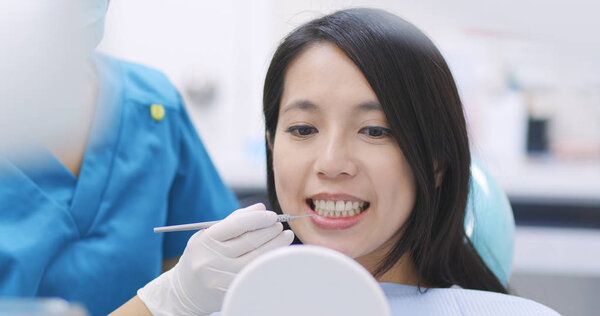 Woman on the inspection of the teeth in dentistry 