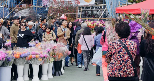 Парк Виктории Гонконг Февраля 2018 Года Толпа Людей Идущих Новогоднюю — стоковое фото
