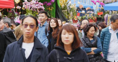 Victoria Park, Hong Kong - 14 Şubat 2018: Hong Kong ay yeni yıl adil Victoria Park, geleneksel Çin pazarı 