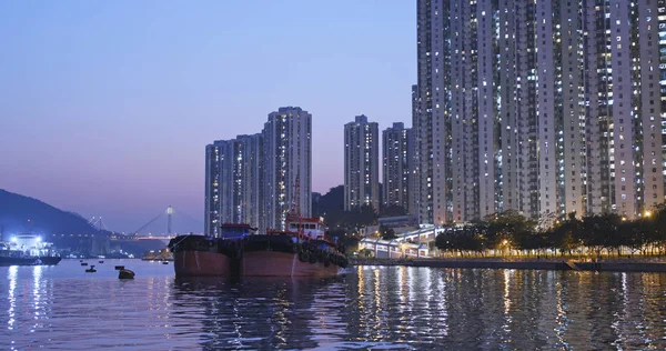 Grattacielo Hong Kong Edifici Residenziali Notte — Foto Stock