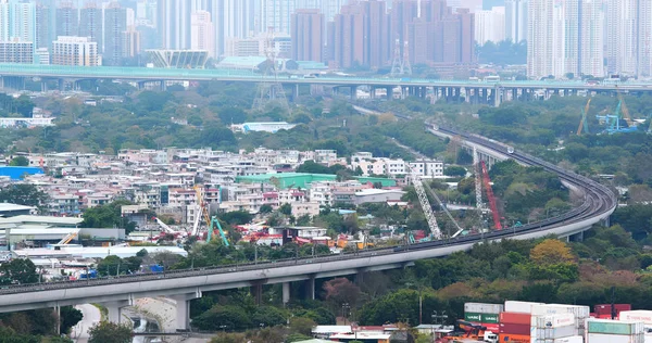 Tin Shui Wain Hong Kong February 2018 Train Passing Rail — Stock Photo, Image