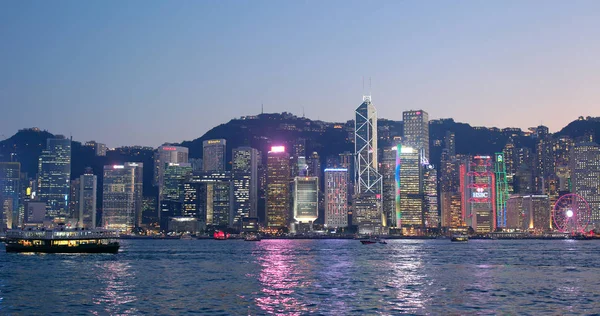 Victoria Kikötőre Hong Kong 2018 Január Hong Kong Skyline Naplementekor — Stock Fotó