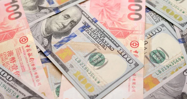 米ドル 香港ドルの紙の紙幣 — ストック写真