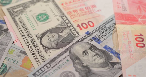 Cambio Dólar Hong Kong Con Dólares Estadounidenses — Foto de Stock