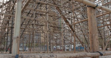 Çin opera performansı bambu iskele 