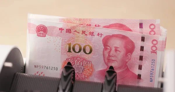 Máquina Contagem Dinheiro Com Rmb Chinês — Fotografia de Stock