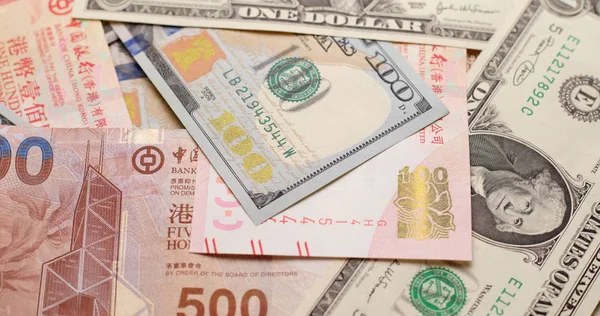 米ドル 香港ドルの紙の紙幣 — ストック写真