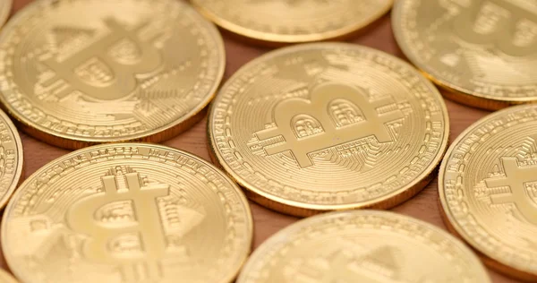 Empilement Bitcoins Dorés Fermer — Photo