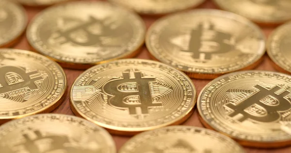 Montón Bitcoins Oro Cerca — Foto de Stock