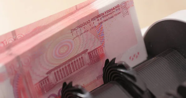 Máquina Conteo Dinero Con Cientos Rmb Chinos — Foto de Stock