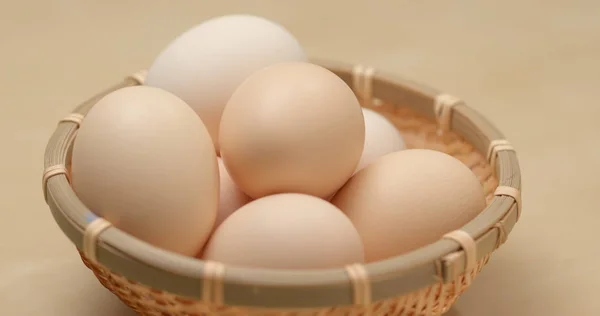 Basket Chicken Eggs Close — Stock Photo, Image