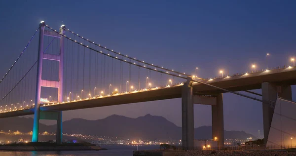 Wan Hong Kong Abril 2018 Puente Tsing Suspendido Por Noche —  Fotos de Stock