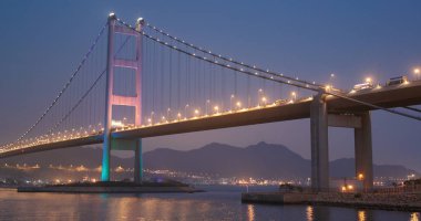 Ma wan, Hong Kong - 02 Nisan, 2018: Hong Kong süspansiyon Tsing ma bridge geceleri 