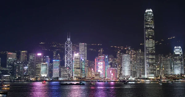 Victoria Harbor Hong Kong Março 2018 Skyline Hong Kong Noite — Fotografia de Stock