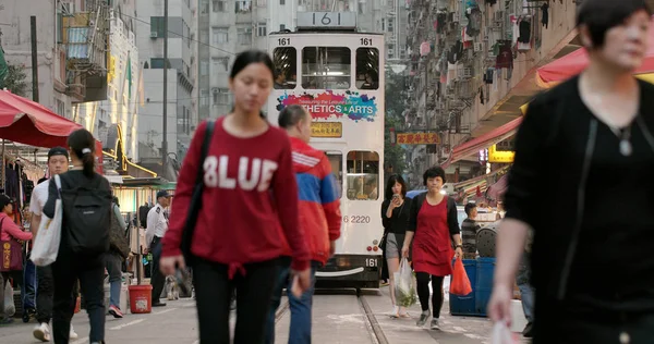 North Point Hong Kong Mars 2018 Tramway Passant Marché Hong — Photo