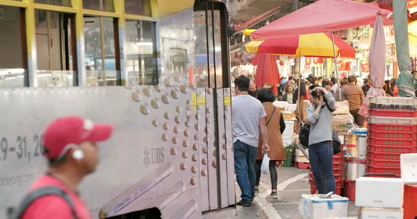 North Point Hong Kong Mars 2018 Spårväg Passerar Dock Våt — Stockfoto