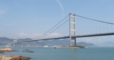 Ma wan, Hong Kong - 03 Nisan, 2018: Hong Kong'daki Tsing Ma bridge 
