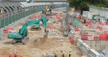 Austin, Hong Kong - 07 Nisan, 2018: Hong kong inşaat alanında hızlı demiryolu bağlantısı için 