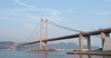 Ma wan, Hong Kong - 03 Nisan, 2018: Hong Kong'daki Tsing Ma bridge 