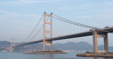 Ma wan, Hong Kong - 03 Nisan, 2018: Hong Kong'daki Tsing Ma bridge 