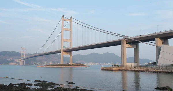 Wan Hong Kong Abril 2018 Tsing Ponte Com Céu Azul — Fotografia de Stock