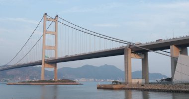 Ma wan, Hong Kong - 03 Nisan, 2018: Hong Kong'daki Tsing Ma bridge 