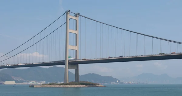 Wan Hong Kong Abril 2018 Puente Colgante Tsing Con Cielo — Foto de Stock