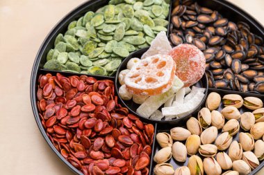 Yeni yıl kutlamaları için geleneksel Çin yemeği tepsisi