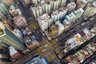 Sham Shui Po, Hong Kong - 09 Ekim 2019: Hong Kong şehrinin en iyi manzarası