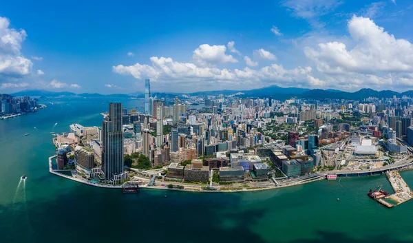 Kowloon Hong Kong Septiembre 2019 Drone Vuela Sobre Ciudad Hong —  Fotos de Stock