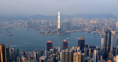 Victoria Peak, Hong Kong - 05 Ekim 2019: Hong Kong silueti