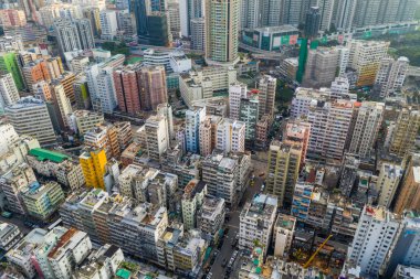 Sham Shui Po, Hong Kong - 09 Ekim 2019: Hong Kong şehrinin en iyi manzarası