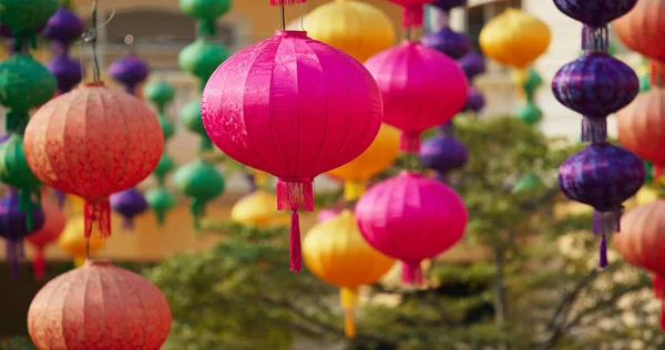 Colorful chinese style lanterns hanging outdoor for mid autumn festival