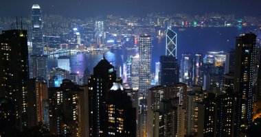 Victoria Peak, Hong Kong - 05 Ekim 2019: Hong Kong Geceleri