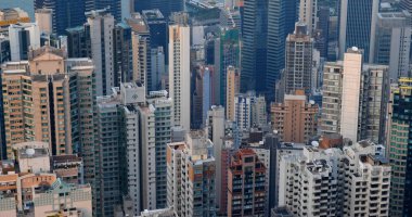 Merkez, Hong Kong - 06 Ekim 2019: Gün batımında Hong Kong