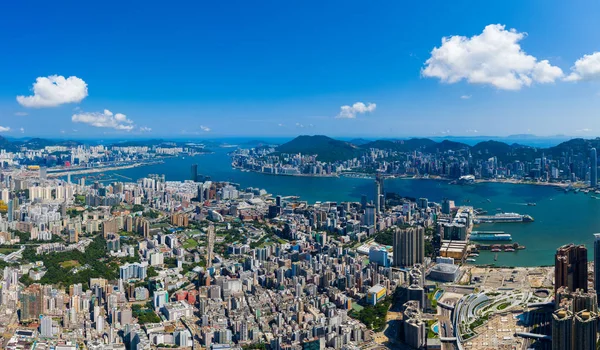 Коулун Гонконг Сентября 2019 Года Беспилотник Пролетает Над Городом Гонконг — стоковое фото