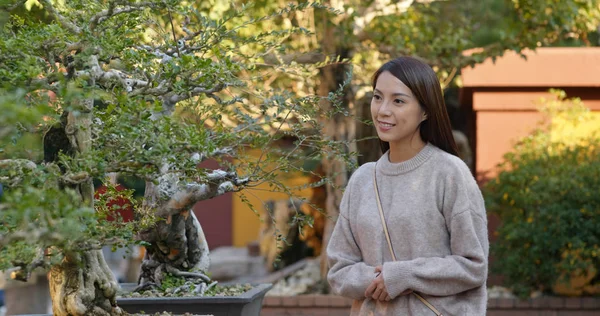 Woman visit chinese style garden — Stock Photo, Image