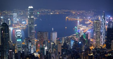 Victoria Peak, Hong Kong - 06 Ekim 2019: Hong Kong Geceleri