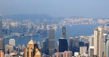 Victoria Peak, Hong Kong - 06 Ekim 2019 Gün batımında Hong Kong