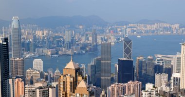 Victoria Peak, Hong Kong 10 Ekim 2019, Hong Kong gün batımında gökyüzü.