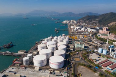 Tsing Yi, Hong Kong 04 Aralık 2019: Hong Kong Petrol Tankı 'nın en iyi manzarası