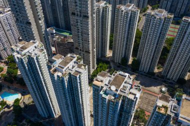 Tai Koo, Hong Kong - 22 Eylül 2019: Hong Kong şehrinin hava manzarası