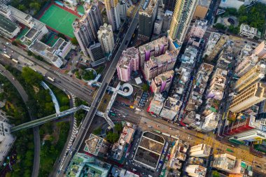 Mong kok, Hong Kong 24 Eylül 2019: Hong Kong şehrinin hava manzarası