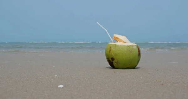 Verse Kokosdrank Het Strand — Stockfoto