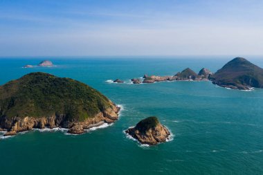 Hong Kong Sai Kung Ninepin Grup adasının hava görüntüsü