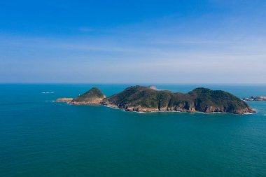 Hong Kong Sai Kung Ninepin Grup adasının hava görüntüsü