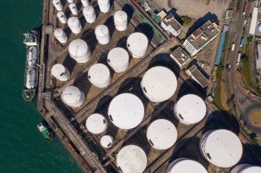 Tsing Yi, Hong Kong 04 Aralık 2019: Hong Kong Petrol Tankı 'nın en iyi manzarası