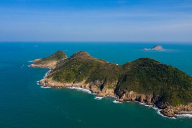 Hong Kong Sai Kung Ninepin Grup adasının hava görüntüsü