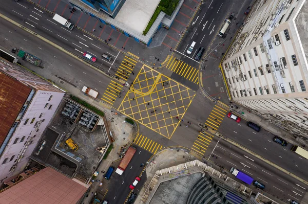 香港观塘市2019年12月27日 道路交汇处自上而下的景观 — 图库照片