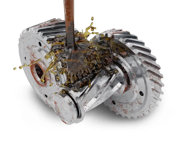 Cogwheels y aceite de motor de vertido Imagen de archivo